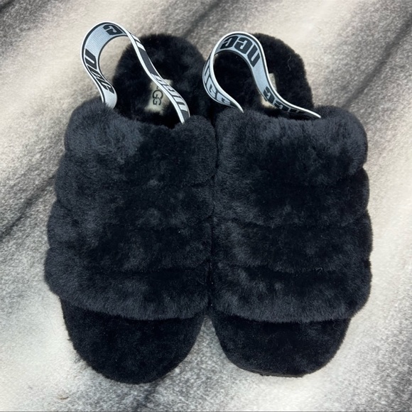 UGG Fluff Yeah Slide Black Slippers - Picture 2 of 7